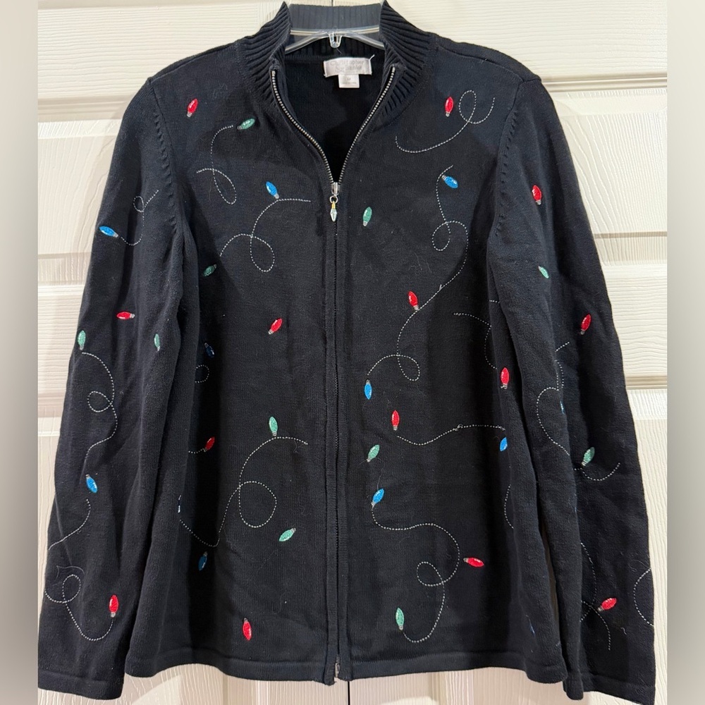 Vintage Christopher & Banks Black Christmas Lights Sweater M